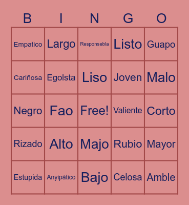 Spanish Bingo Card