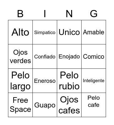 Adjective bingo! Bingo Card