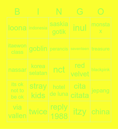 bingonya yuni Bingo Card