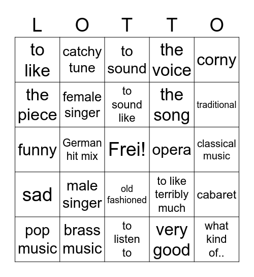 Musik Bingo Card