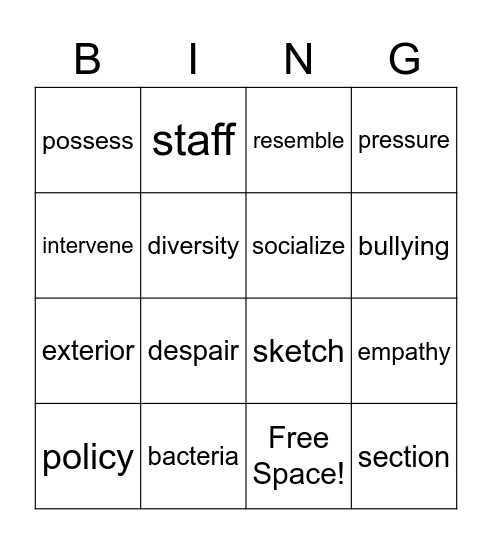 Vocabulary Bingo Card