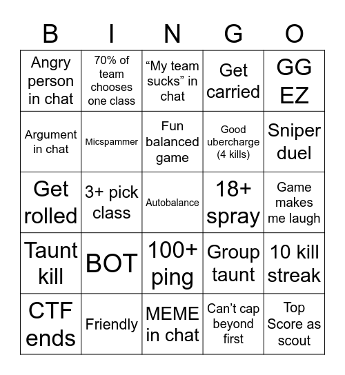 My TF2 Bingo Card