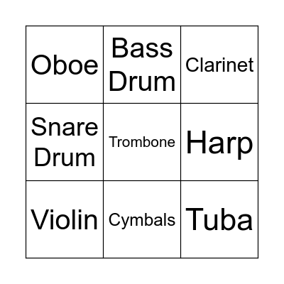 Bingo (String, Brass, Woodwind, Percussion) Bingo Card