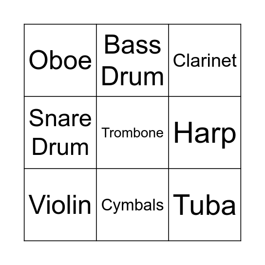 Bingo (String, Brass, Woodwind, Percussion) Bingo Card