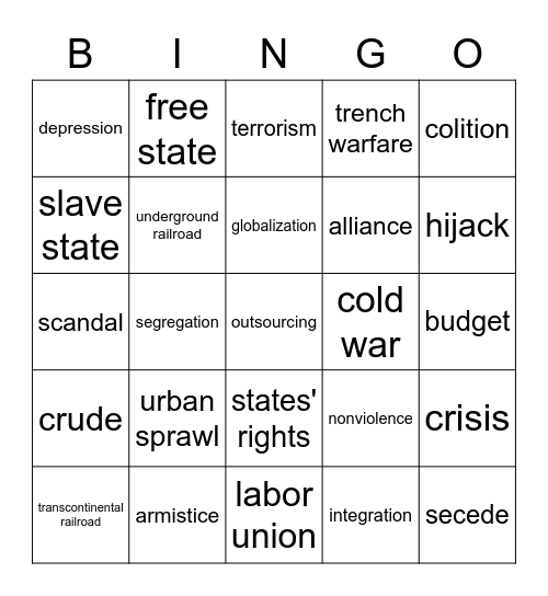 OB Unit 3 Bingo Card
