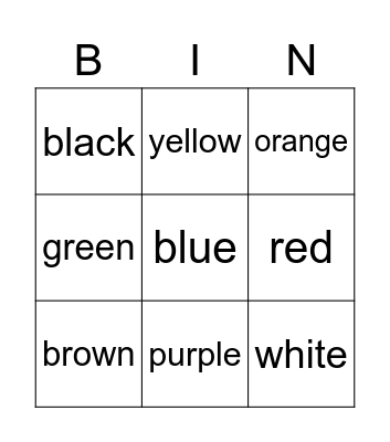 Colors Bingo Card