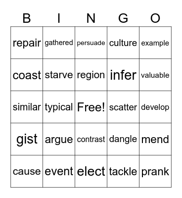 3rd Grade Tier II Vocab Bingo Card