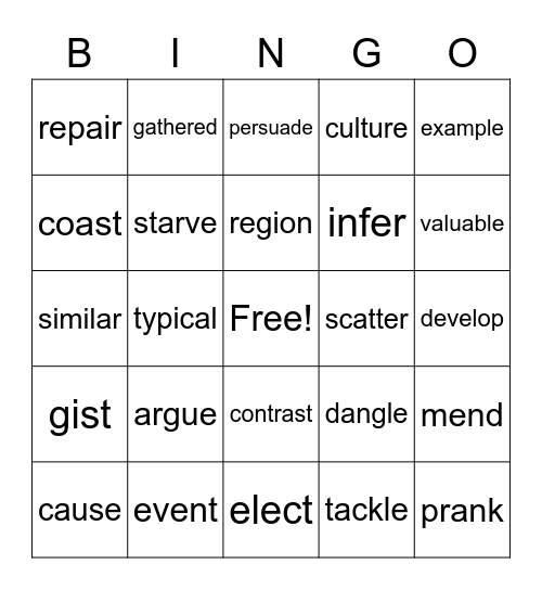 3rd Grade Tier II Vocab Bingo Card