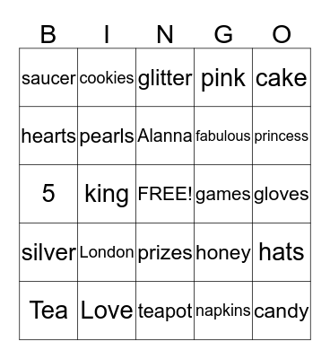 London's  Bingo Game Bingo Card