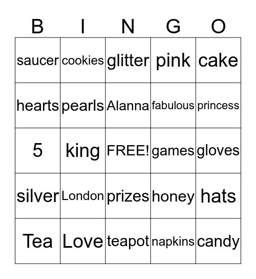 London's  Bingo Game Bingo Card
