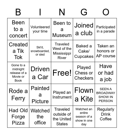 Things you've done Bingo Card