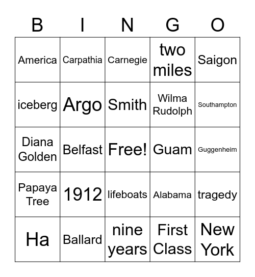 READING CLASS Bingo Card