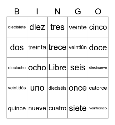 Los números 0-30 Bingo Card