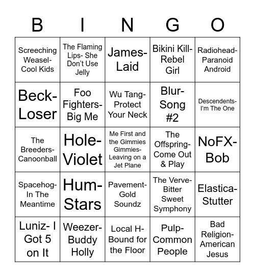 Total-Quiz.com Presents Radio Bingo: 90's Cool Kid Mix CD Bingo Card