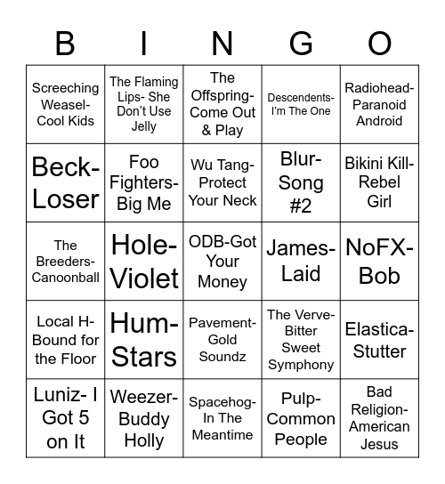 Total-Quiz.com Presents Radio Bingo: 90's Cool Kid Mix CD Bingo Card