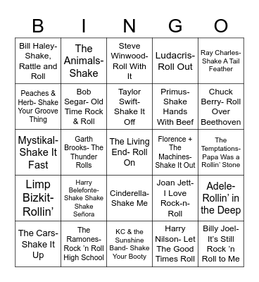 Total-Quiz.com Presents Radio Bingo: "Shake" "Rattle" "Roll" Bingo Card