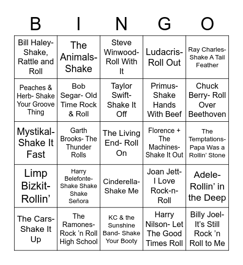Total-Quiz.com Presents Radio Bingo: "Shake" "Rattle" "Roll" Bingo Card