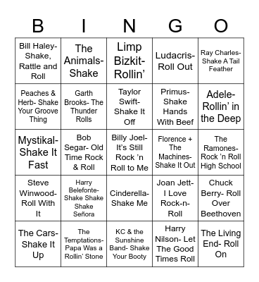 Total-Quiz.com Presents Radio Bingo: "Shake" "Rattle" "Roll" Bingo Card