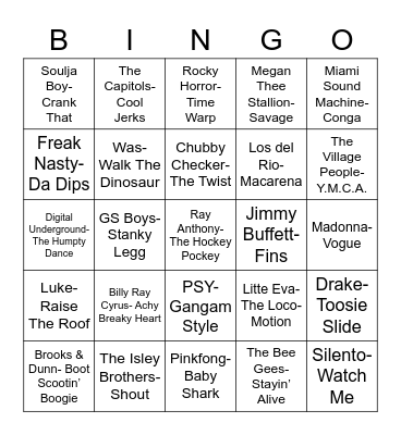 Total-Quiz.com Presents Radio Bingo: Do This Dance Bingo Card