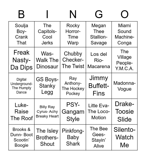 Total-Quiz.com Presents Radio Bingo: Do This Dance Bingo Card