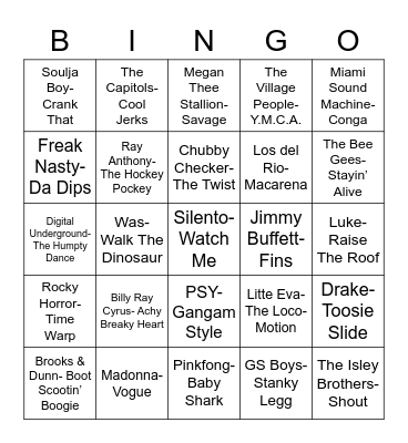 Total-Quiz.com Presents Radio Bingo: Do This Dance Bingo Card
