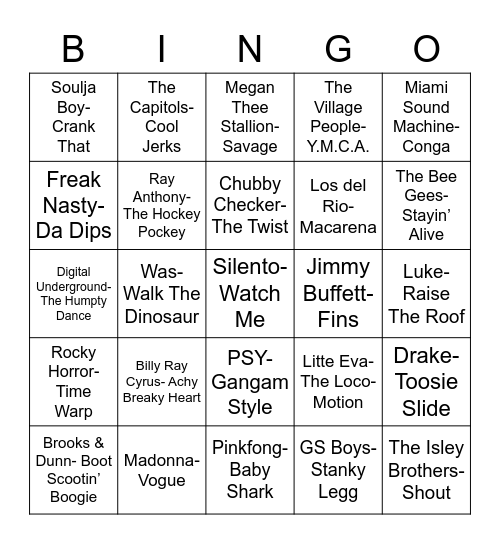 Total-Quiz.com Presents Radio Bingo: Do This Dance Bingo Card