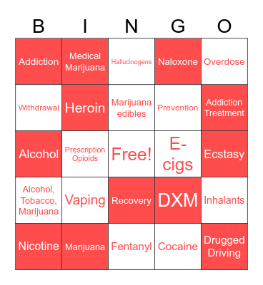 Red Ribbon Week Bingo Card