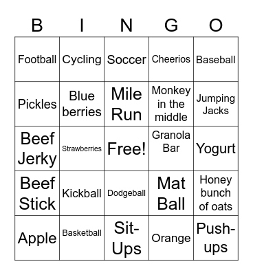 Healthy Living Bingo Card