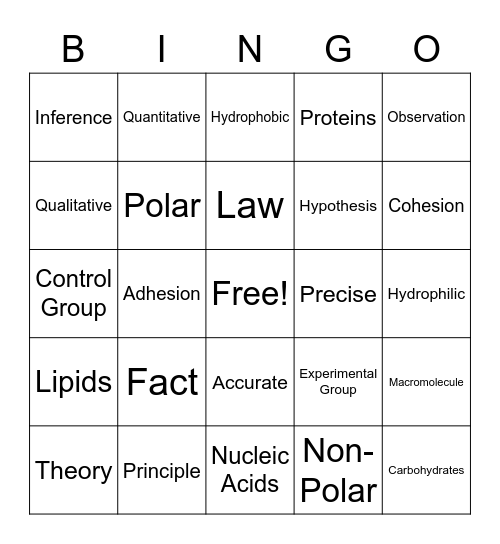 Biology Basics Bingo Card