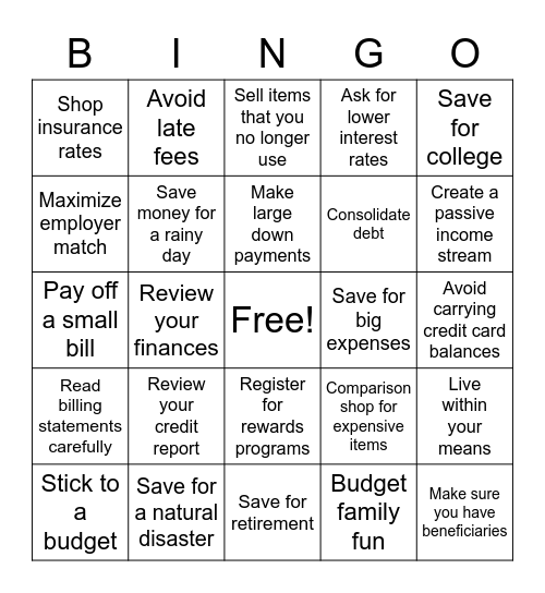 Budget Bingo Card