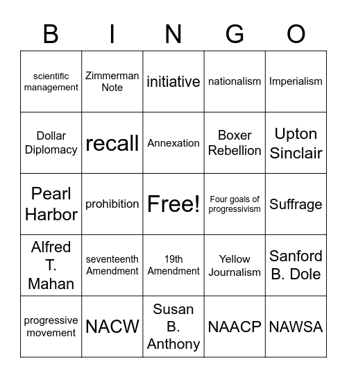 Unit Four Vocabulary Bingo Card
