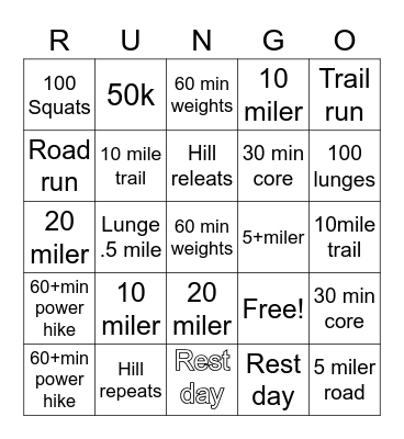 RUNGO Bingo Card