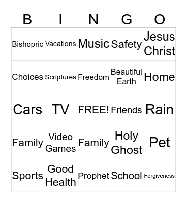 Thankful Things to Pray For Bingo Card