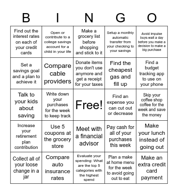Budget Bingo Card