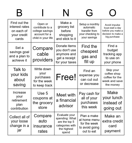 Budget Bingo Card