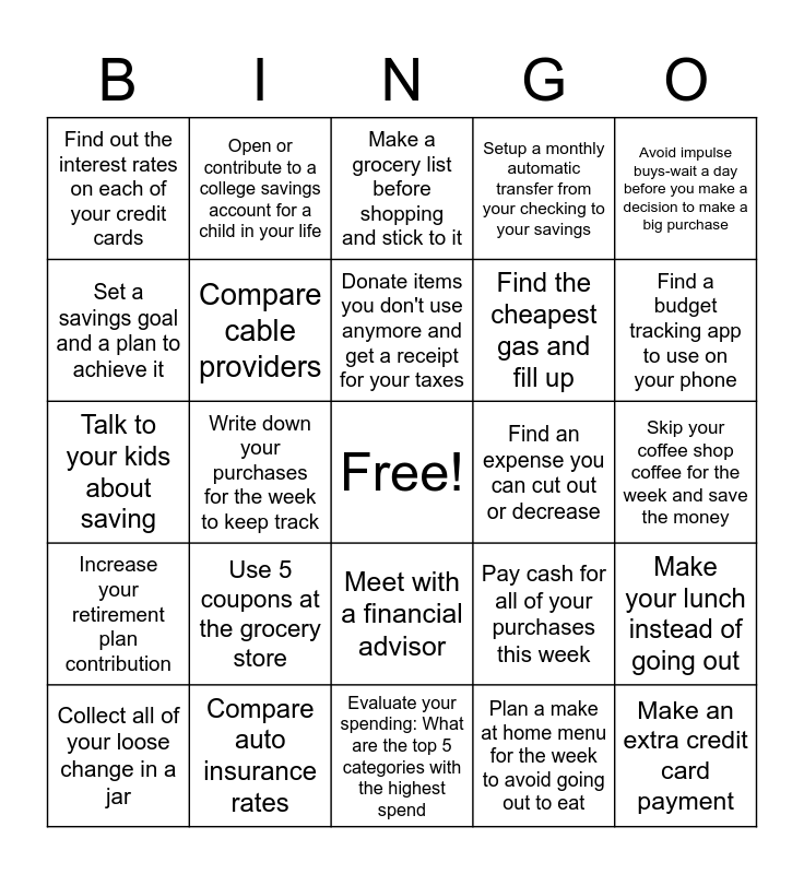 Budget Bingo Card