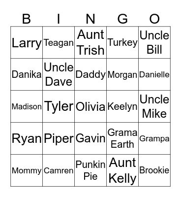 Turkey Day Bingo Card