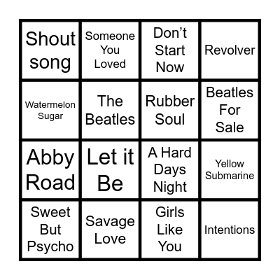 Musical Bingo Card