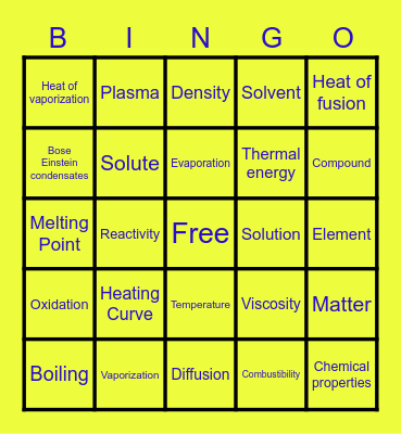 Matter Vocabulary Bingo Card