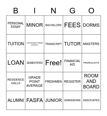 College Prep Bingo Card