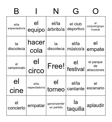 Las diversiones Bingo Card