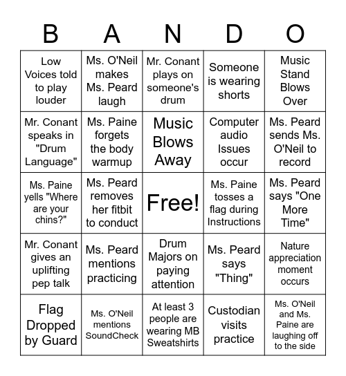 Marching BANDO Bingo Card