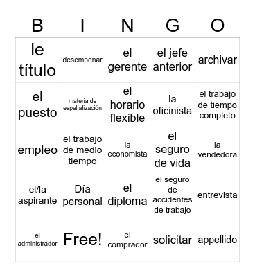 Buscando Trabajo 1 Bingo Card