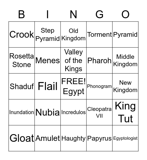 Egyptian Bingo Card