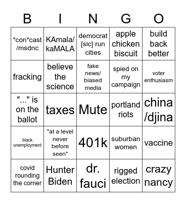 3rd (kinda) Debate BINGO! Bingo Card