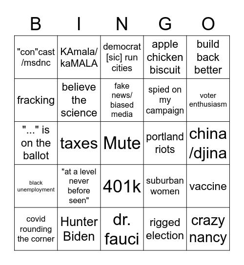 3rd (kinda) Debate BINGO! Bingo Card