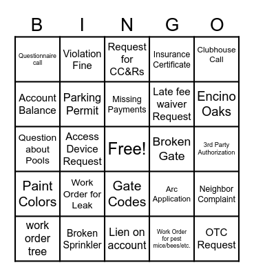 Customer Care Call Bingo Card