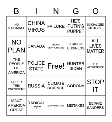 TRUMP & BIDEN Bingo Card