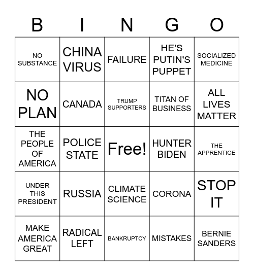 TRUMP & BIDEN Bingo Card
