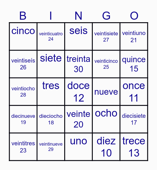 Los números del 0-31 Bingo Card